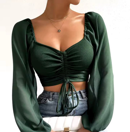 Top Crop Fruncido Emerald Glam